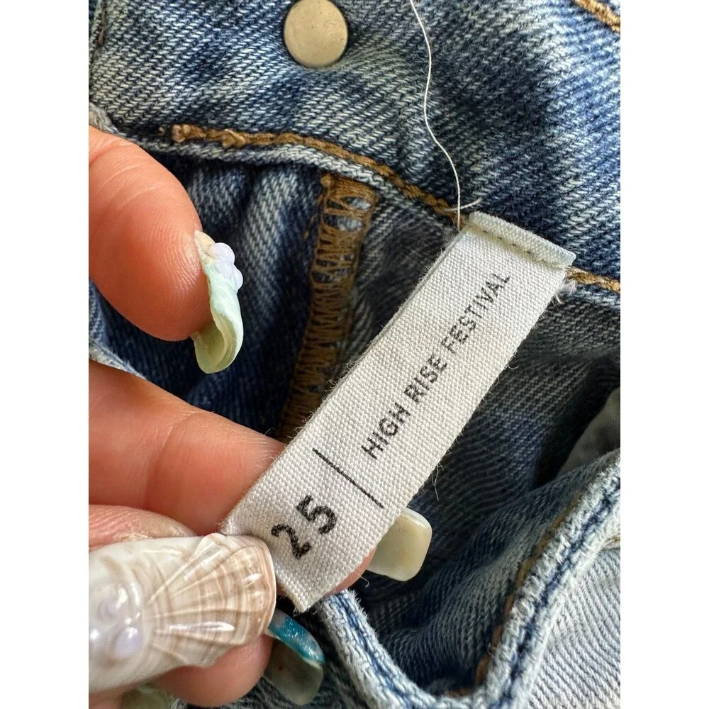 PacSun 100% Cotton High Rise Festival Distressed Raw Hem Denim Shorts 25
